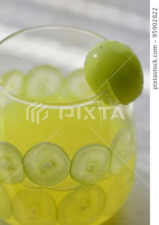 Muscat jelly in a wine glass with sliced Shine Muscat grapes Muscat jelly in a wine glass with sliced Shine Muscat grapes 95902822