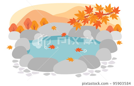 Illustration of an open-air bath in autumn Illustration of an open-air bath in autumn 95903584