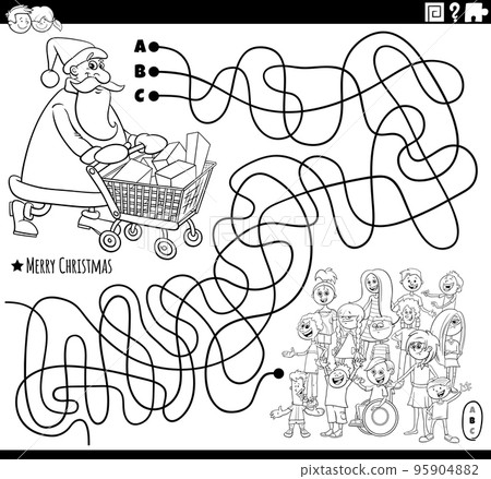 maze with Santa Claus with gifts and children coloring page 95904882
