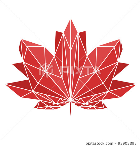 A maple leaf painted in polygonal technique. National sign of Canada. Vector image for design t-shirts. A maple leaf painted in polygonal technique. National sign of Canada. Vector image for design t-shirts. 95905895