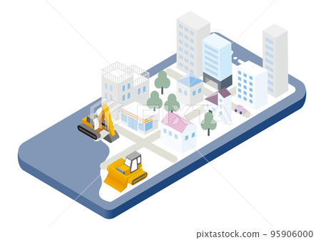 Illustration of an online virtual town under construction on a smartphone 95906000