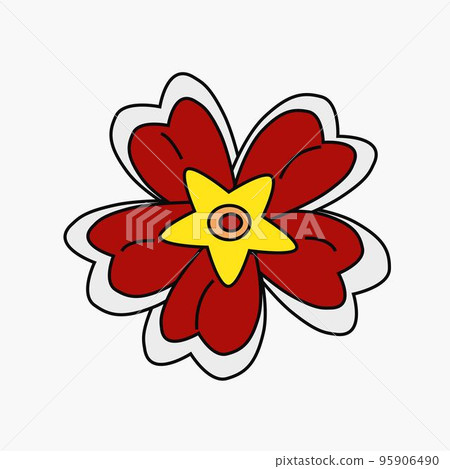 Retro flower. Red and white Summer minimalist flower. 70 s 60 s groovy style plant. Vector illustration 95906490