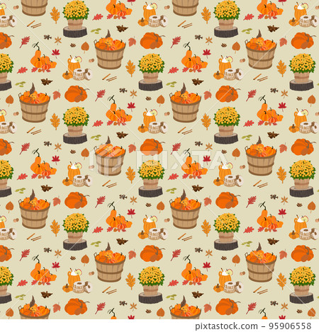 Autumn natural seamless pattern with pumpkin 95906558