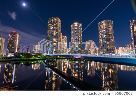 "Tokyo" Night view of tower apartments, Shinonome 95907002