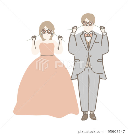 新娘和新郎拿著婚禮鮮花的插圖 95908247