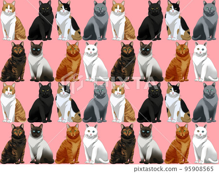 Eight cats seamless pattern on matte pink background Eight cats seamless pattern on matte pink background 95908565