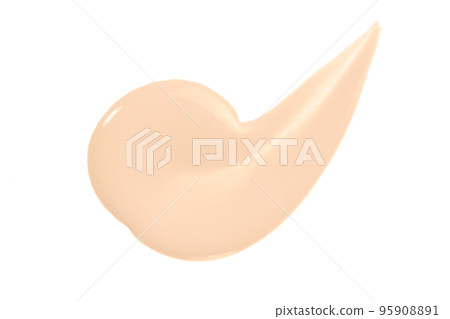 Beige liquid foundation, concealer smear smudge drop. Makeup tone cream swatch isolated on white. 95908891