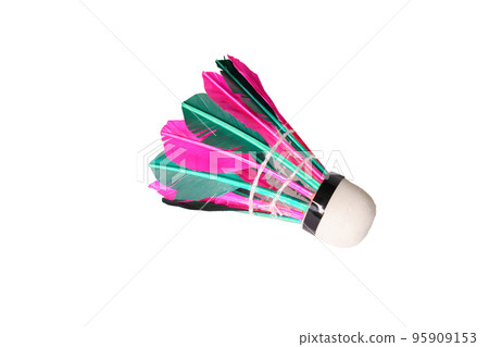 Colorful feather shuttlecock badminton isolated on white background. 95909153