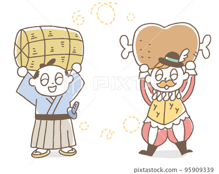 Japanese with bales Westerner with meat 95909339