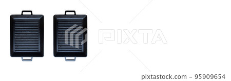 Empty black cast heavy iron grill pan kitchen equipment, isolated transparent background 95909654