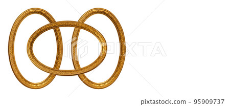 Oval empty isolated transparent wooden and gold gilded ornamental frame 95909737