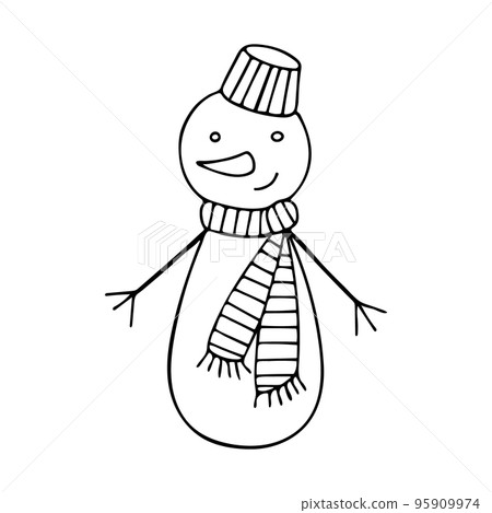 Doodle of Snowman with hat and scarf. 95909974