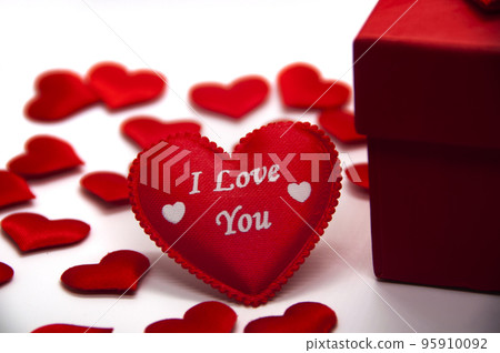 I love you text on heart shape with red color present on white background. Relationship concept. 95910092