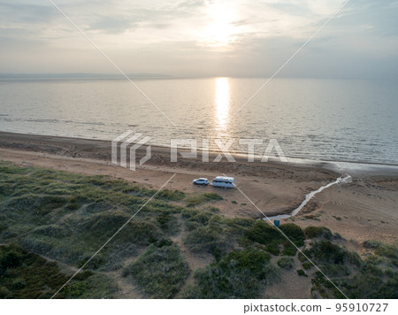 Caravan Campig Sunset beautiful landscape beach sand dunes near Melbystrand Laholm Sweden coast outdoor Lifestyle 95910727