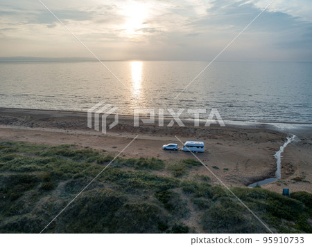 Caravan Campig Sunset beautiful landscape beach sand dunes near Melbystrand Laholm Sweden coast outdoor Lifestyle 95910733