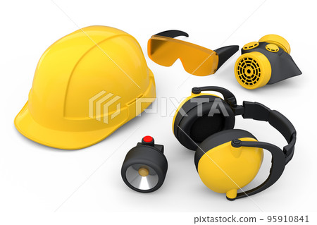 Set of construction wear for repair and installation on white background 95910841