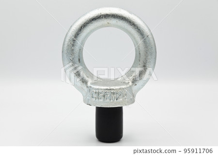 Galvanized metal with metric 24 eye bolt, CE certified in accordance with European standards, isolated on white background 95911706