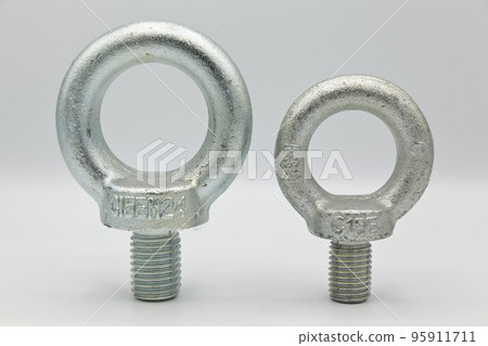 Galvanized metal with metric 20 and 24 eye bolt, CE certified in accordance with European standards, isolated on white background 95911711