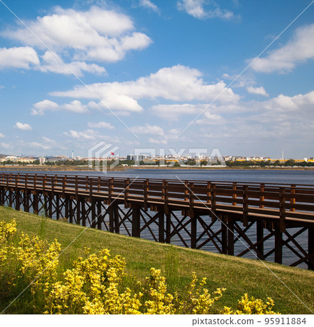 Istanbul Turkey Tuzla Kamil Abdus Lake, wooden pier and surrounding residential areas, 30 August 2022 Istanbul Turkey Tuzla Kamil Abdus Lake, wooden pier and surrounding residential areas, 30 August 2022 95911884