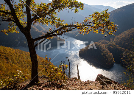 amazing aerial view of lake in autumn amazing aerial view of lake in autumn 95912011
