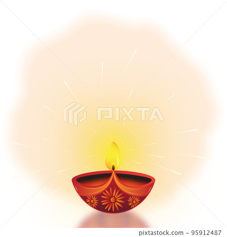 Beautiful Diwali oil lamp with reflection isolated on white background, Diwali banner, oil lamp 95912487