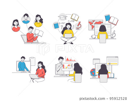 Online Learning with Student and Teacher Engaged in Virtual Classes Outline Vector Set Online Learning with Student and Teacher Engaged in Virtual Classes Outline Vector Set 95912528