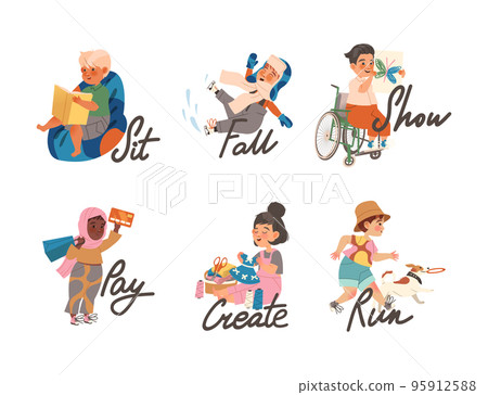 Little Boy and Girl Expressing Different Action Verb for Kids Education Vector Set Little Boy and Girl Expressing Different Action Verb for Kids Education Vector Set 95912588