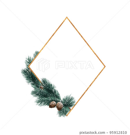 Christmas frame. Rhombus shape with fir branches. 95912810