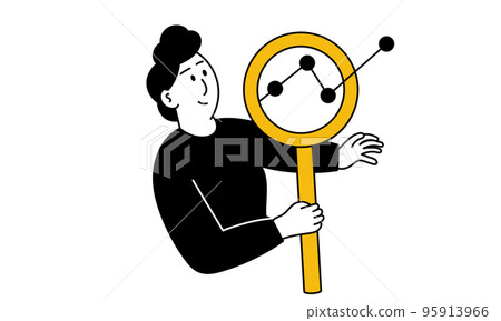 Business analyst man and chart analysis management vector illustration concept. Datum graph finance statistic and diagram report. Marketing research strategy and character analyze company investment 95913966