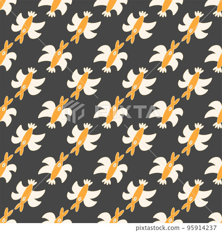 Childish style fantastic bird seamless pattern on dark background. 95914237
