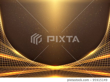 Abstract elegant golden lines grid perspective with lighting effect and dust particles on brown background luxury style 95915149