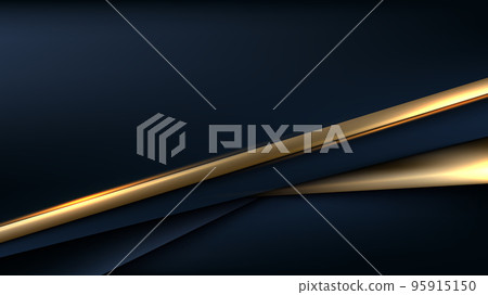 Abstract elegant template blue and gold triangle stripes overlapping dimension on dark blue background luxury style 95915150