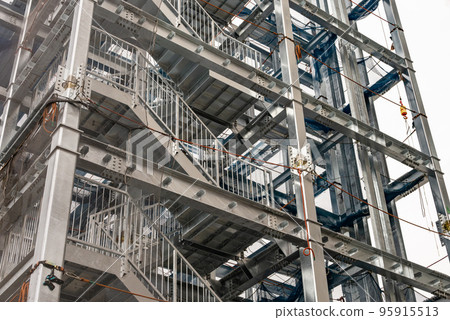 Steel frame construction work for multi-story parking lot Emergency stairs Steel frame construction work for multi-story parking lot Emergency stairs 95915513