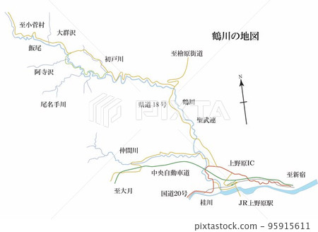 流經山梨縣上野原市北部的鶴川地圖 95915611