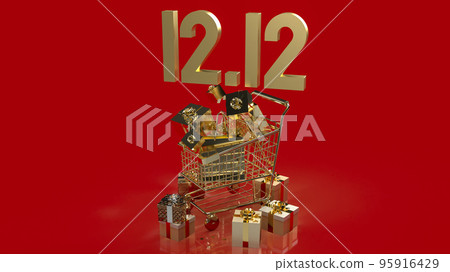 The gold 12.12 and gift box on red background for shopping day or promotion marketing 3d rendering 95916429