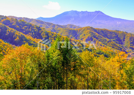 Autumnal leaves and Ontakeyama 95917008