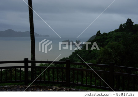 The Nichinan coast seen from roadside station Nango during an approaching typhoon 95917182