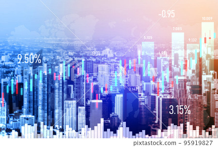Financial graphs and modernistic cityscape as background for business concept. Financial graphs and modernistic cityscape as background for business concept. 95919827