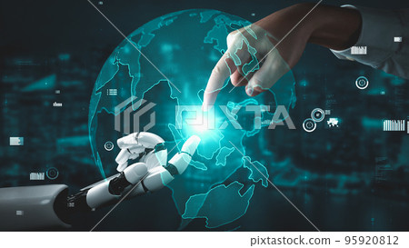 Futuristic robot artificial intelligence enlightening AI technology concept 95920812