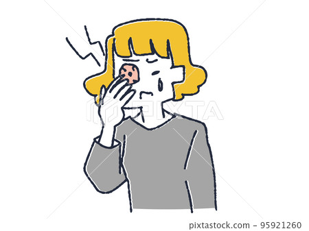 A woman with bloodshot eyes Illustration about asthenopia and eye disease 95921260