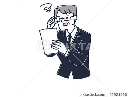 一位看不到文件上的字母的老人 與視疲勞和眼部疾病有關的插圖 95921266