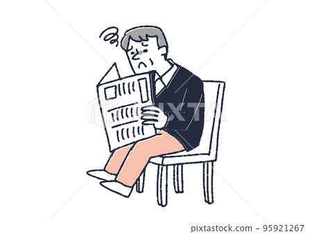 一個看不懂報紙的中年男子關於視疲勞和眼部疾病的插圖 95921267