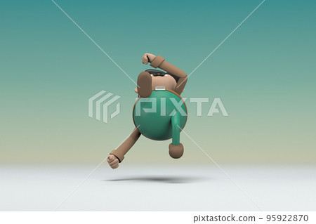 The man  with mustache wearing a brown long shirt green pants. He is falling down. 3d illustrator of cartoon character in acting. 95922870
