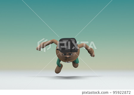 The man with mustache wearing a brown long shirt green pants. He is falling down. 3d illustrator of cartoon character in acting. The man with mustache wearing a brown long shirt green pants. He is falling down. 3d illustrator of cartoon character in acting. 95922872
