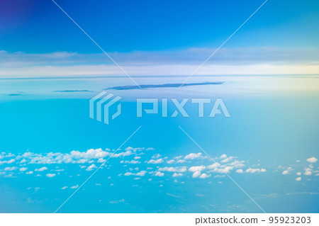 Sado Island seen from an airplane 95923203