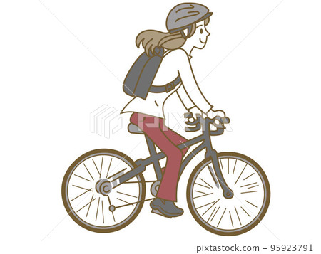 Young woman riding a bicycle and cycling 95923791