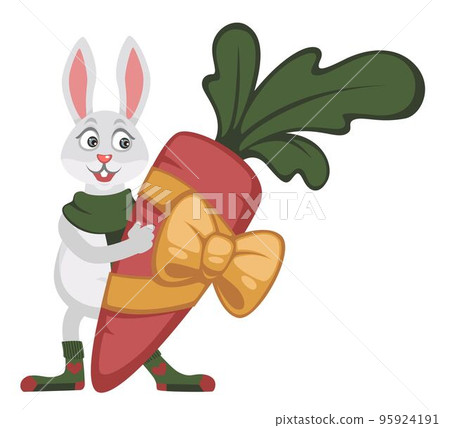 Rabbit with carrot in ribbon bow, xmas holidays 95924191