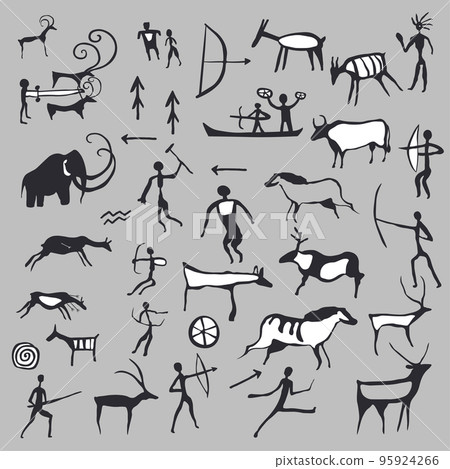 Drawings from caves, ancient arts and symbols 95924266