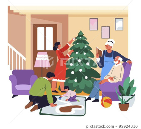 Christmas holiday spent with family at home vector 95924310