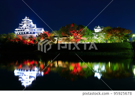 [Okayama Prefecture] Okayama Castle shines on the surface of the river with autumn leaves lit up (after major renovation in Reiwa) 95925678